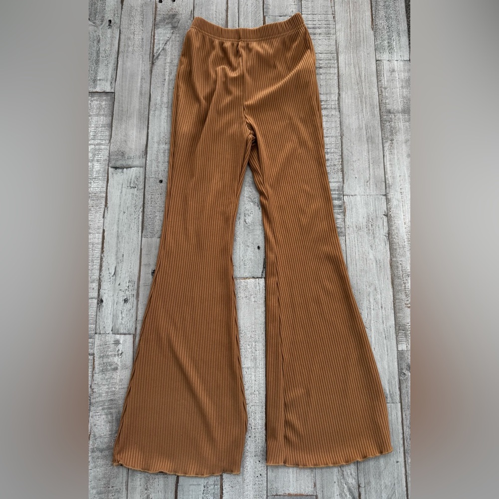 SHEIN Girl’s Tan Ribbed Bell Bottom Pants